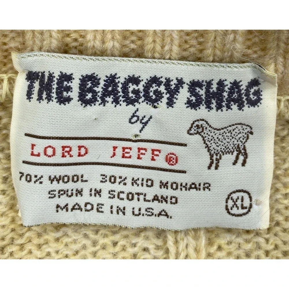 Vintage Lord Jeff The Baggy Shag Wool Mohair Sweater Yellow Size XL (Holes)